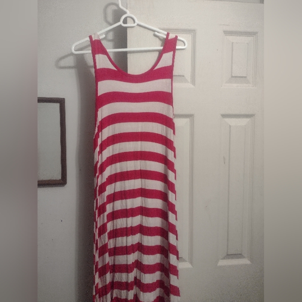 Faded Glory Pink and White Striped Midi Dress Size XL(16-18)...